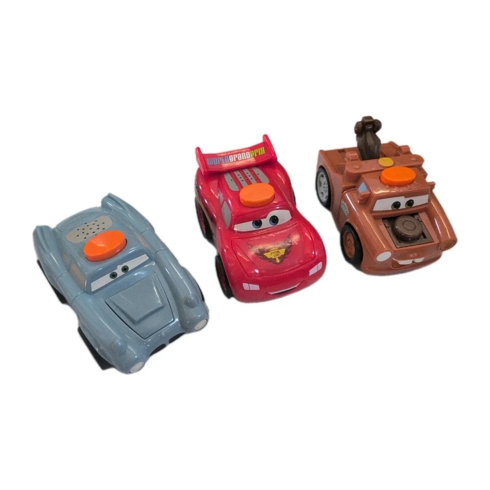 3 Cars Disney Bundle Talking Lights 2010 Cars - Lightning McQueen, Mater, Finn